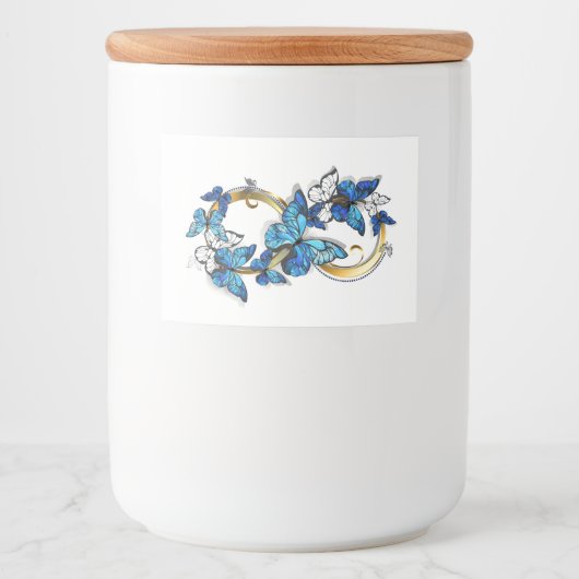 Symbol Unendlichkeit von blauen Morpho-Schmetterli Lebensmitteletikett (Vorderseite)