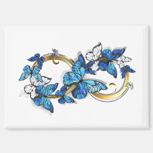 Symbol Unendlichkeit von blauen Morpho-Schmetterli Magnet