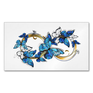 Symbol Unendlichkeit von blauen Morpho-Schmetterli Magnetische Visitenkarte