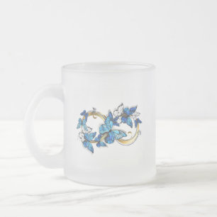 Symbol Unendlichkeit von blauen Morpho-Schmetterli Mattglastasse
