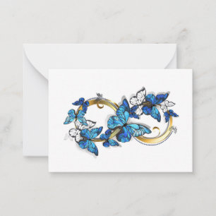 Symbol Unendlichkeit von blauen Morpho-Schmetterli Mitteilungskarte