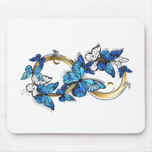 Symbol Unendlichkeit von blauen Morpho-Schmetterli Mousepad (Vorne)