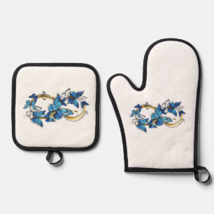 Symbol Unendlichkeit von blauen Morpho-Schmetterli Ofenhandschuh & Topflappen-Set