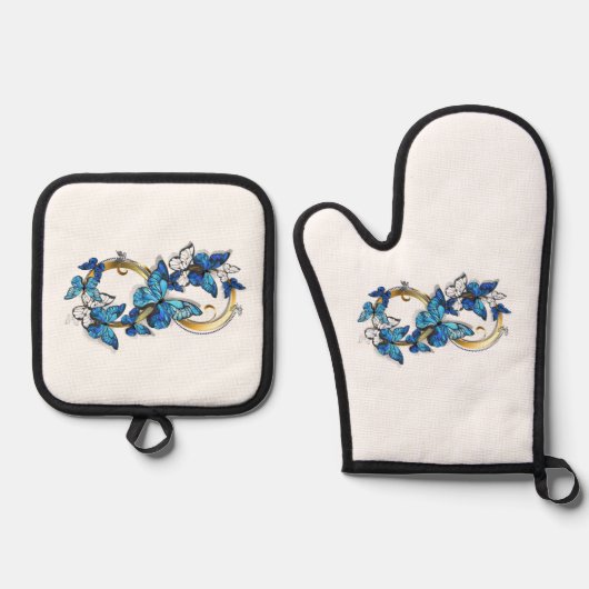 Symbol Unendlichkeit von blauen Morpho-Schmetterli Ofenhandschuh & Topflappen-Set (Vorderseite)