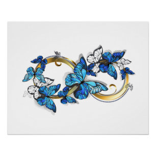 Symbol Unendlichkeit von blauen Morpho-Schmetterli Poster