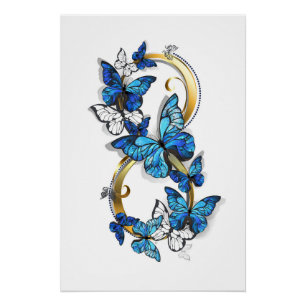 Symbol Unendlichkeit von blauen Morpho-Schmetterli Poster