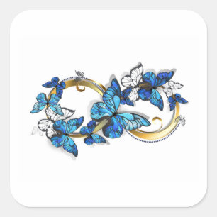 Symbol Unendlichkeit von blauen Morpho-Schmetterli Quadratischer Aufkleber