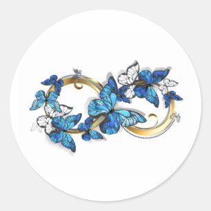 Symbol Unendlichkeit von blauen Morpho-Schmetterli Runder Aufkleber