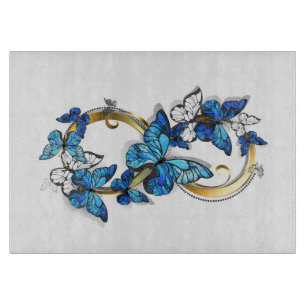 Symbol Unendlichkeit von blauen Morpho-Schmetterli Schneidebrett