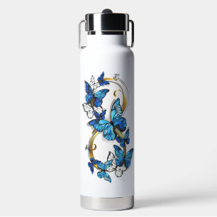 Symbol Unendlichkeit von blauen Morpho-Schmetterli Trinkflasche