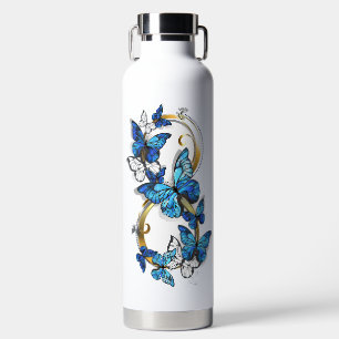 Symbol Unendlichkeit von blauen Morpho-Schmetterli Trinkflasche