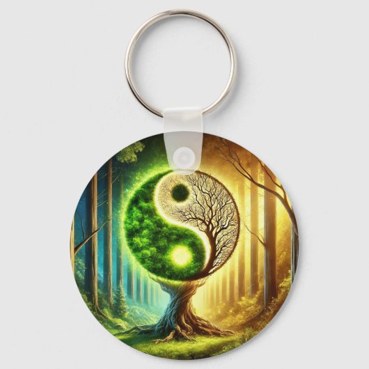 Symbolbaum mit Yin-Yang-Design Schlüsselanhänger (Vorderseite)