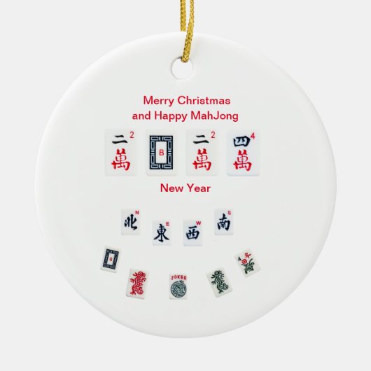 Symbole aus Mahjong für Weihnachten Keramik Ornament (Vorne)