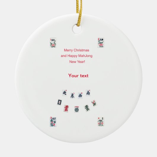 Symbole aus Mahjong für Weihnachten Keramik Ornament (Vorne)