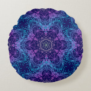 Symbole der heiligen Geometrie im nahtlosen Mandal Rundes Kissen