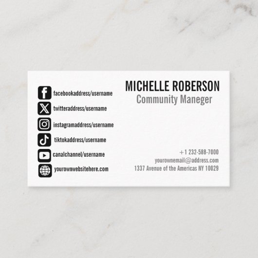 Symbole der sozialen Medien Visitenkarte (Vorderseite)