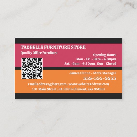 Symbole für den Stuhl - Verkaufsstellen für Möbel Visitenkarte (Rückseite)