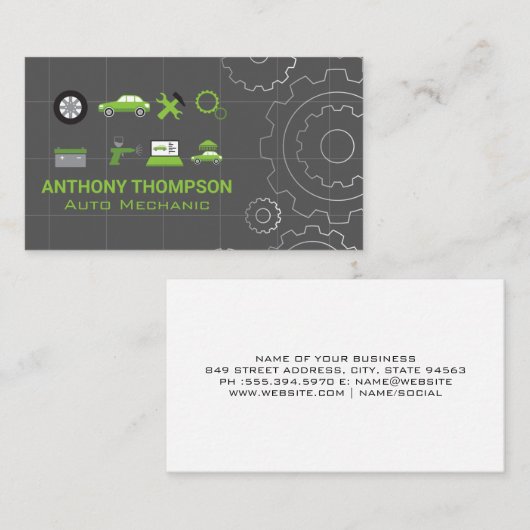 Symbole für die Fahrzeugreparatur | Mechanische Te Visitenkarte (Vorne/Hinten)