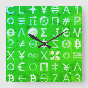 Symbole von Bitcoin (Heller Gewinn Grün - 4) Quadratische Wanduhr