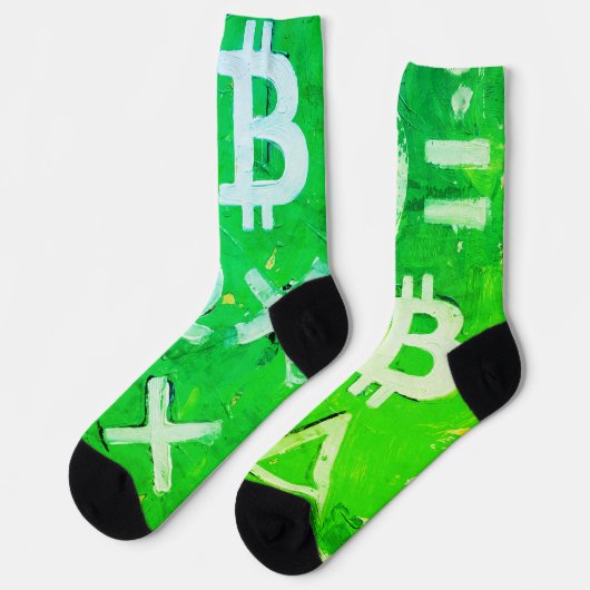 Symbole von Bitcoin (Heller Gewinn Grün - 5) Socken (Linkes Detail)