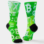 Symbole von Bitcoin (Heller Gewinn Grün - 6) Socken (Gewinkelt)
