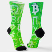 Symbole von Bitcoin (Heller Gewinn Grün - 7) Socken (Gewinkelt)