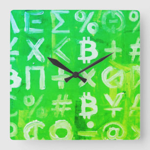 Symbole von Bitcoin (heller Profit Grün - 2) Quadratische Wanduhr