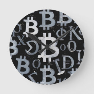 Symbole von Bitcoin (Stil: 1) Runde Wanduhr