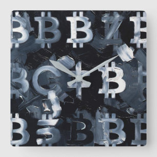 Symbole von Bitcoin (Stil: 2) Quadratische Wanduhr