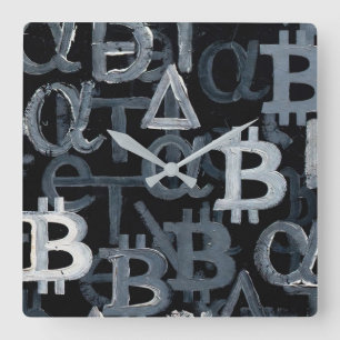 Symbole von Bitcoin (Stil: 6) Quadratische Wanduhr