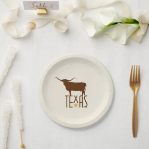 Symbole von Texas, Longhorn, braun Pappteller