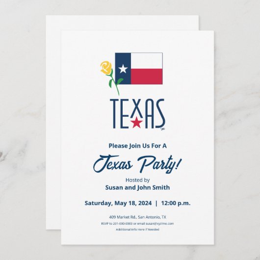 Symbole von Texas, Texas und Gelb Rose Einladung (Vorne/Hinten)