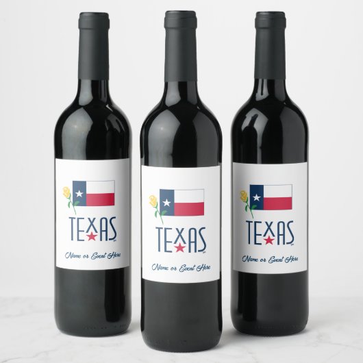 Symbole von Texas, Texas und Gelb Rose Weinetikett (Flaschen)