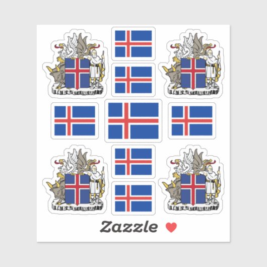 Symbole/Wappen und Fahne isländischen Staat Aufkleber (Blatt)