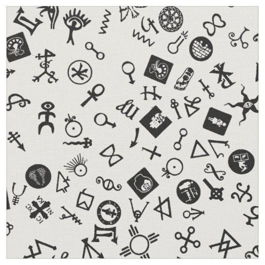 Symbolicon Schwarzes auf Weiß Stoff (Nahaufnahme)