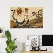 Symbolische Alchimie mit Sun und Moon Sepia Poster (Heimbüro)