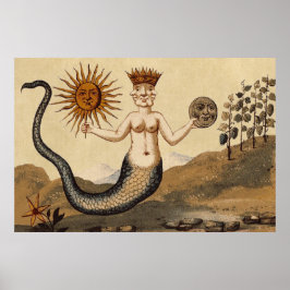 Symbolische Alchimie mit Sun und Moon Sepia Poster
