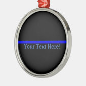 Symbolische dünne Blue Line Ihr Text auf Schwarzem Silbernes Ornament (Links)