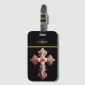 Symbolische Fusion: Kreuz mit rotem Ahornleaf Gepäckanhänger (Vorderseite Vertikal)