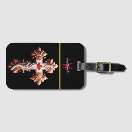 Symbolische Fusion: Kreuz mit rotem Ahornleaf Gepäckanhänger (Vorderseite (Horizontal))