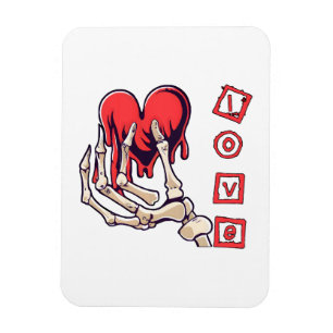 Symbolische Liebes-Skelett-Hand, die Herz bietet Magnet
