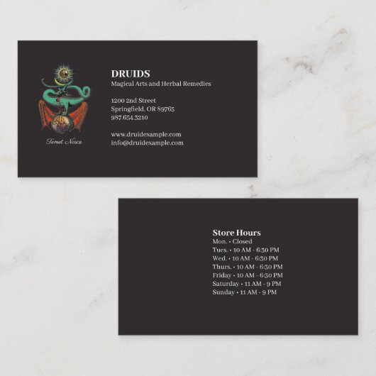 Symbolische mittelalterliche Drachenjacke Schwarz Visitenkarte (Vorne/Hinten)