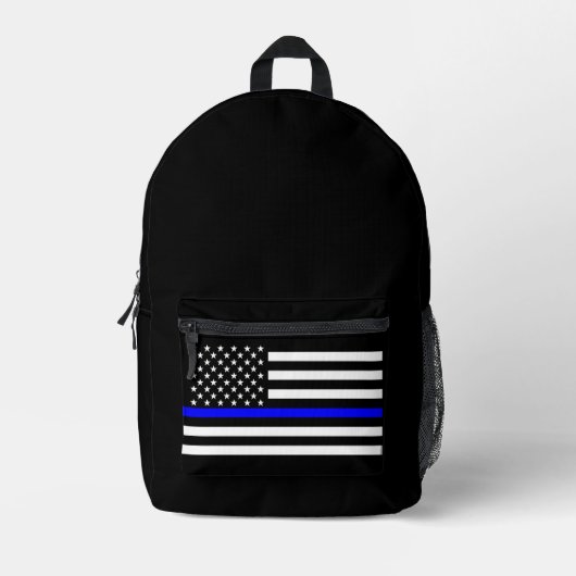 Symbolische Thin Blue Line American Flag Grafik au Bedruckter Rucksack (Vorderseite)