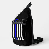 Symbolische Thin Blue Line American Flag Grafik au Crossbody Bag (Rechte Ecke)