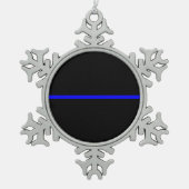 Symbolische Thin Blue Line-Grafik Schneeflocken Zinn-Ornament (Vorderseite)