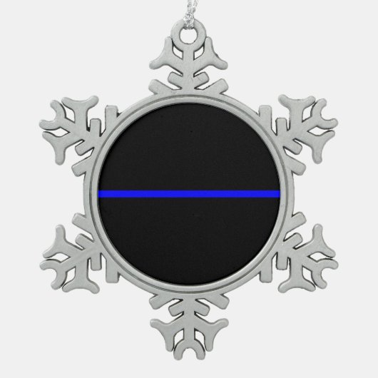 Symbolische Thin Blue Line-Grafik Schneeflocken Zinn-Ornament (Vorderseite)