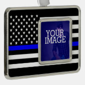 Symbolische Thin Blue Line US Flag Ihr Bild auf Rahmen-Ornament Silber (Rechts)