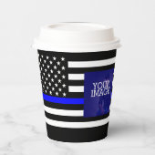 Symbolische Thin Blue Line US Flag Your Image auf Pappbecher (Links)