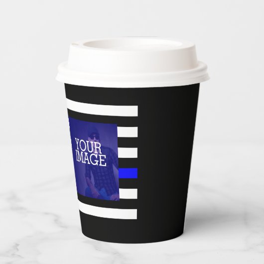 Symbolische Thin Blue Line US Flag Your Image auf Pappbecher (Rückseite)