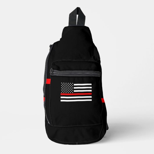 Symbolische Thin Red Line American Flag Grafik auf Crossbody Bag (Vorderseite)